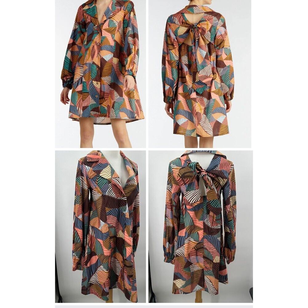 Kan Brand Saffron Wilde Leaf Tie Back Dress Boho Size Small artsy
